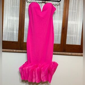 Fashion nova pink strapless ruffle bubble bottom Barbie midi dress